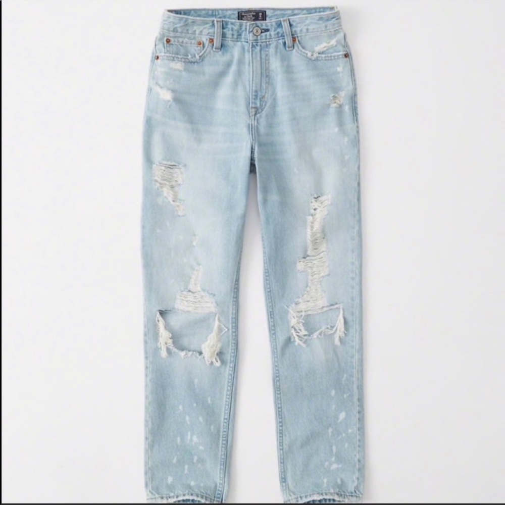 Distressed light wash girlfriend jeans